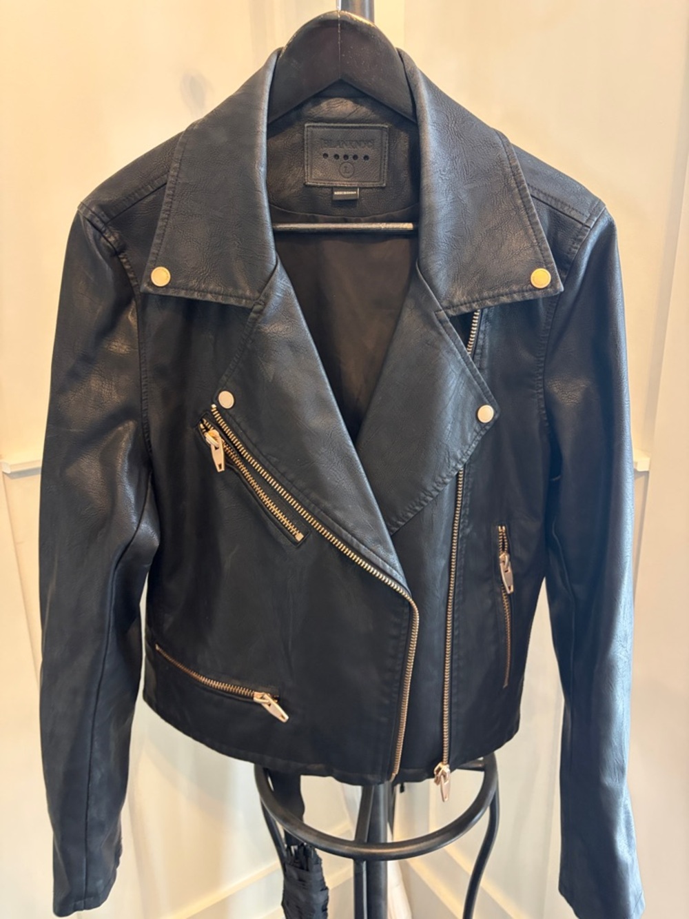 Blank NYC Black Leather Moto Jacket with gold Hardware